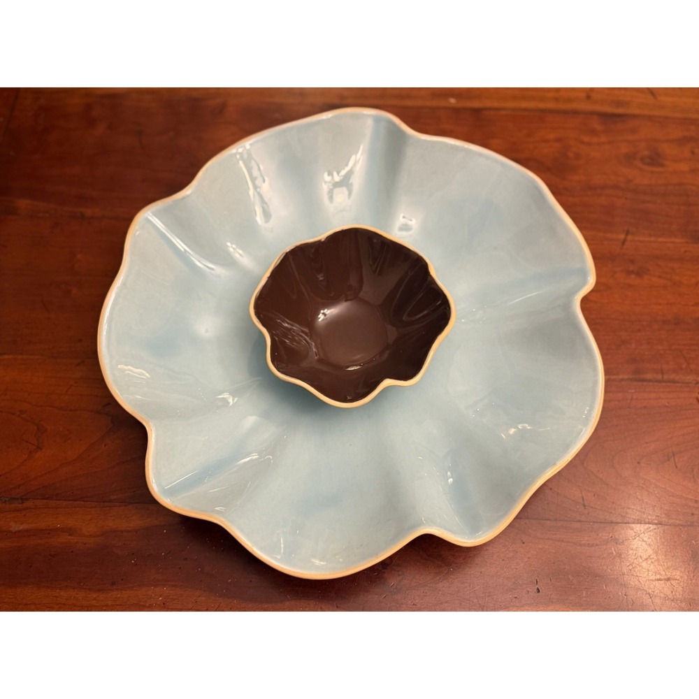 Southern Living at Home Catalina Chip and Dip Bowl Set Turquoise Blue & Brown
